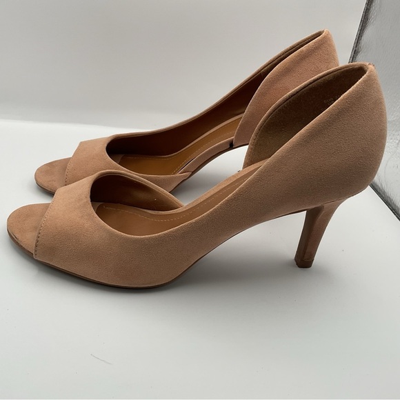 H&M Peach Faux Suede Peeptoe Pumps Size 37 - Picture 4 of 7